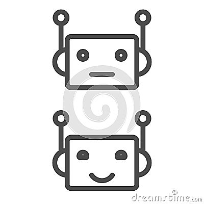 Bot icon. Chatbot icon concept. Cute smiling robot. Vector modern line character illustration isolated on white Vector Illustration