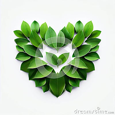 Botanic Symmetry, A Heart of Leaves, Generative AI Stock Photo