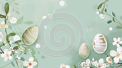 Botanical Bliss: an Enchanting Green Wall Blooming With Flowers and Easter Eggs. Generative AI. Stock Photo