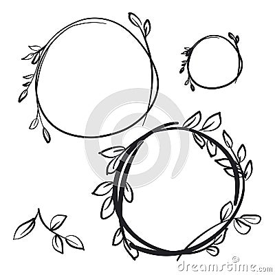 Botanical circle decorative hand drawn frames set Vector Illustration