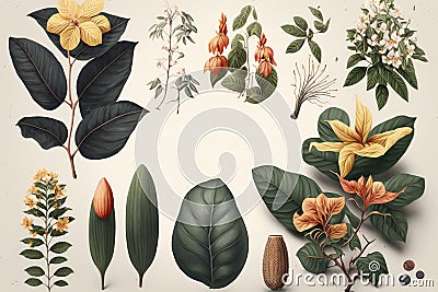 Botanical clipart. Digital art. Isolated on white background. Cartoon Illustration