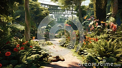 A botanical garden with many species of trees and plants. It emphasizes biodiversity and nature conservation. Created with Stock Photo