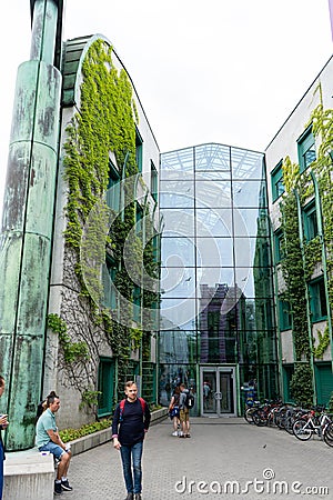 Botanical garden on the roof. Library of Warsaw University. Polish modern architecture. Green plants in summer Editorial Stock Photo