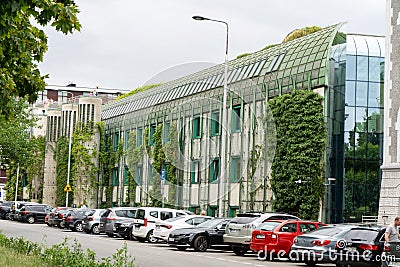 Botanical garden on the roof. Library of Warsaw University. Polish modern architecture. Green plants in summer Editorial Stock Photo