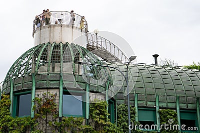 Botanical garden on the roof. Library of Warsaw University. Polish modern architecture. Green plants in summer Editorial Stock Photo