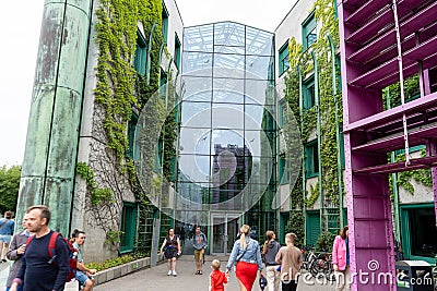 Botanical garden on the roof. Library of Warsaw University. Polish modern architecture. Green plants in summer Editorial Stock Photo