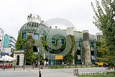 Botanical garden on the roof. Library of Warsaw University. Polish modern architecture. Green plants in summer Editorial Stock Photo