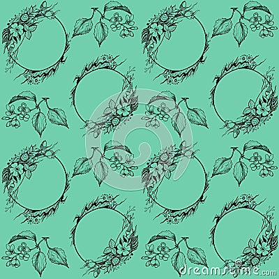 Botanical graphic pattern with branch and wreath. Stock Photo