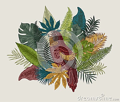 Botanical illustration. Tropical leaves. Vector Illustration