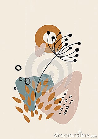 Botanical leaves print boho minimalist wall art Vector Illustration