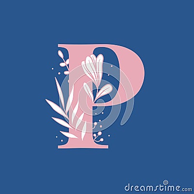 Botanical capital letter P vector Vector Illustration