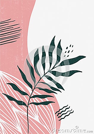 Botanical print boho minimalist printable wall art Vector Illustration