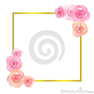 Botanical rose template with golden frame and flowers for invite, greeting and covers, poligraphy vector Vector Illustration