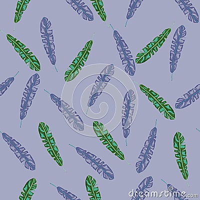 Botanical seamless pattern with random tropic leaf elements print. Purple background. Simple style Vector Illustration