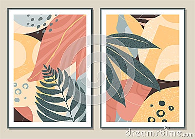 Botanical set vector wall art. Abstract pattern of flowers and branches for collages, posters, covers, ideal for wall decoration. Vector Illustration