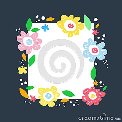 Botanical text circle hand drawn vector template. Floral text circle frame hand drawn flat layout. Cartoon Illustration