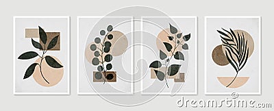 Botanical wall art vector set. Minimal and natural wall art. Boho foliage line art drawing with abstract shape. Abstract Vector Illustration
