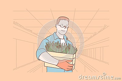 Botanics, plant growing, agriculture, work concept Vector Illustration