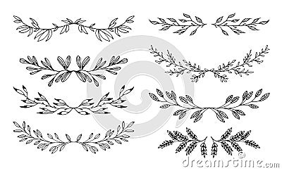 Set floral hand drawn black elements for frames on white background Stock Photo