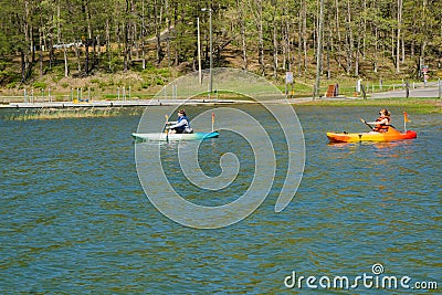 Women Kayaking at Carvins Cove Reservoir Editorial Stock Photo