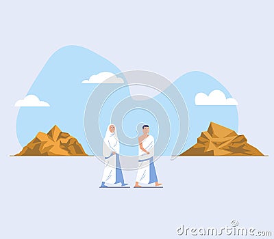 Both Hajj Pilgrimage Walk Between Safaa And Marwah Hill Vector Illustration