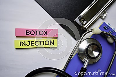 Botox injection text on top view on white background. Healthcare/medical concept Stock Photo