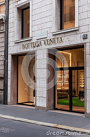 The Bottega Veneta boutique in Montenapoleone street, Milan Editorial Stock Photo