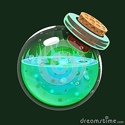 Bottle of acid. Game icon of magic elixir. Interface for rpg or match3 game. Big variant. Vector Illustration