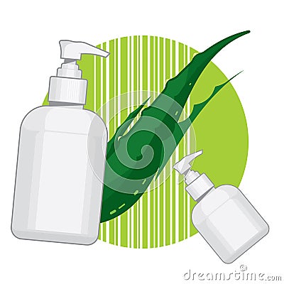 Bottle with aloe vera cream or soap Vector Illustration