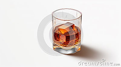 Bottle of amber color premium alcohol, isolated on white background. Ideal for mock-up of whisky, brandy, cognac or rum Stock Photo