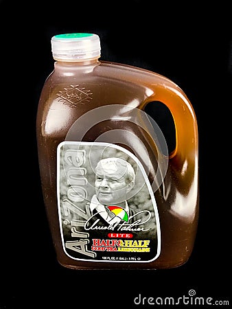 Bottle of Arizona Brand Arnold Palmer Lite Half & Half on Black Backdrop Editorial Stock Photo
