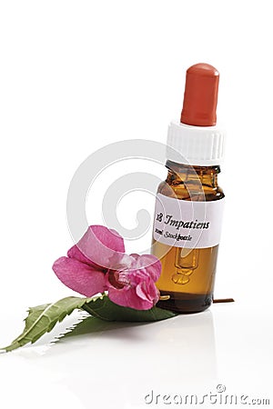 Bottle with Bach Flower Stock Remedy, Impatiens Stock Photo