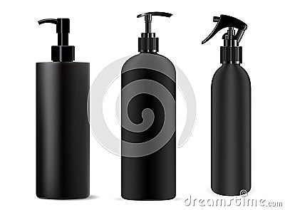 Bottle Black Spray. Cosmetic Dispenser Mockup Vector Illustration