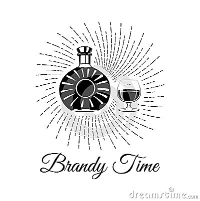 Bottle Of Brandy bourbon, whiskey, cognac And Glass. Lets drink lettering. Alcohol Vector Illustration