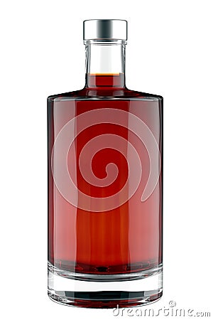 Bottle of Brandy, Cognac, Gin, Whiskey, Scotch, Bourbon with Metal Cap Isolated on White. Stock Photo