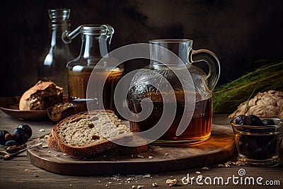 A bottle of bread kvass Generative AI Stock Photo