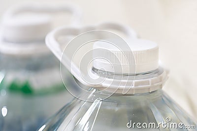 Bottle caps and handles for 5 liters of water bottles Stock Photo