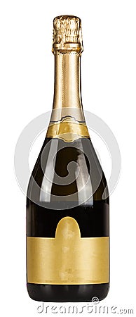 Bottle of champagne with blank lable isolated on white background Stock Photo