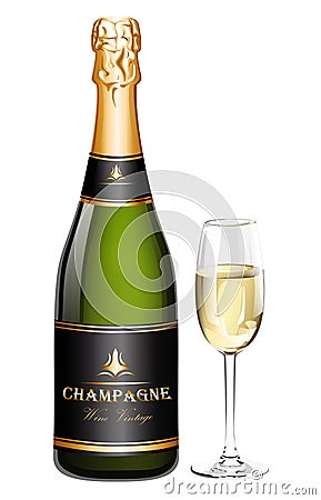 Bottle of Champagne with glass Vector Illustration