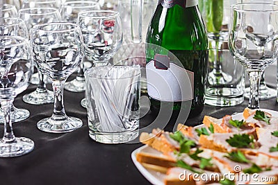 Bottle of champagne with glasses Stock Photo