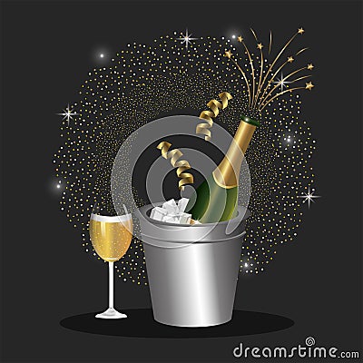 Bottle chapagne with glass to celebrate holiday Vector Illustration