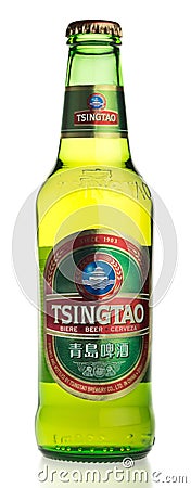 Bottle of Chinese Tsingtao Lager beer Editorial Stock Photo