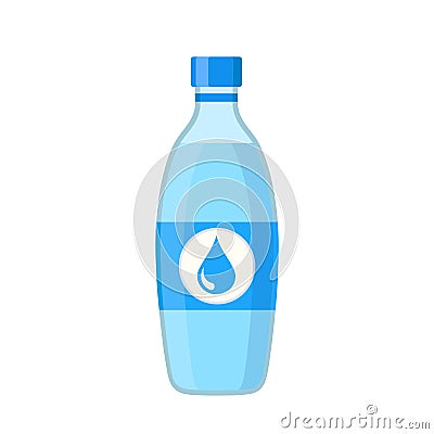 Bottle of clear water in cartoon flat style on white, stock vector illustration Vector Illustration