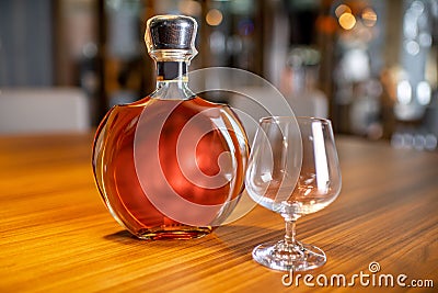 Cognac bottle on the table indoors Stock Photo