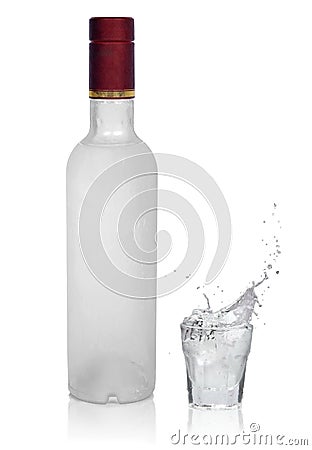 Bottle of cold vodka and glass with vodka Stock Photo