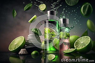 bottle container freshness cosmetic product with natural fruity smell illustration Generative AI Cartoon Illustration