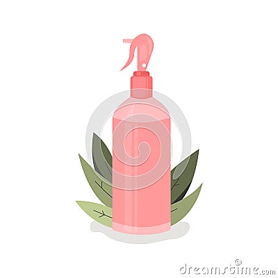 Bottle cosmetics on plant background. Vector Illustration