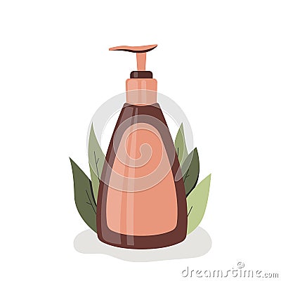 Bottle cosmetics on plant background Vector Illustration