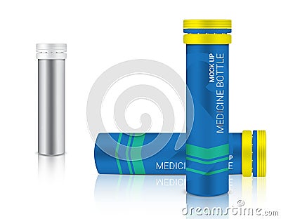 Bottle 3D Mock up Realistic Medicine Packaging for Calcium and vitamin pill on white Background Illustration Stock Photo