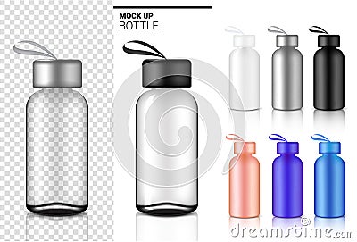 Bottle 3D Mock up Realistic transparent Plastic Shaker in Vector for Water and Drink. Vector Illustration